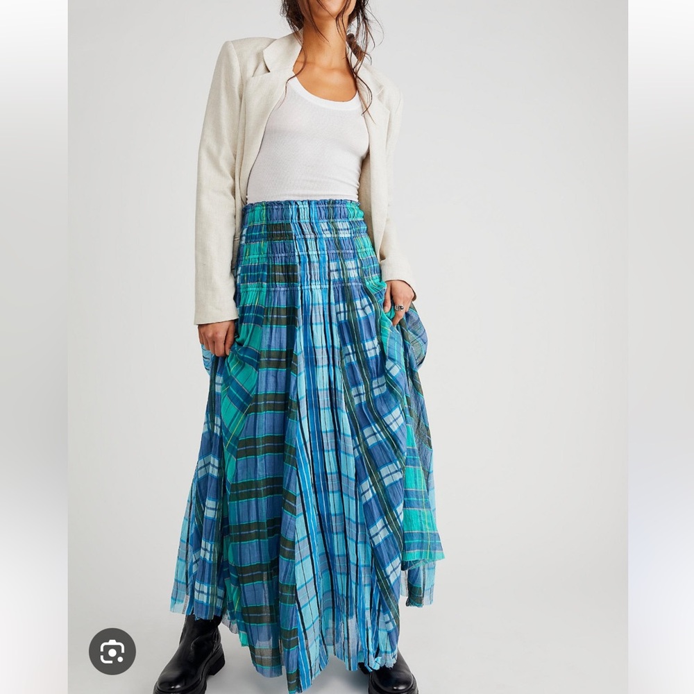 Free People FP One Lausanne Convertible Plaid  Gauzy Maxi Skirt